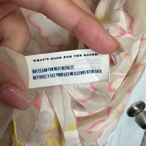 Anthropologie Leifsdottir Silk Cream Floral Ruffle Shift Dress Women’s Size 2 - Picture 7 of 11